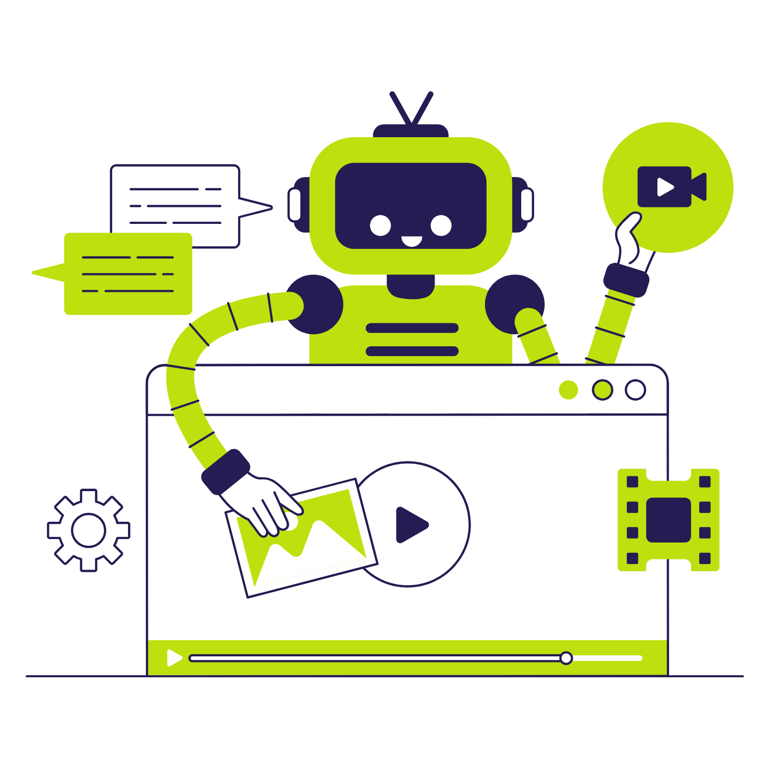 Illustration of an AI assistant arranging instructions and references on a screen